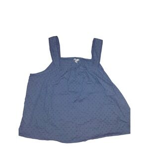 Falls Creek Womens 2X Blue Eyelet Sleeveless Tank Top Square Neck Lace Trim Plus